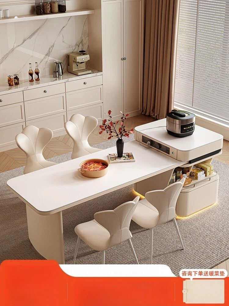 Table d'îlot intégrée, table de cuisine rétractable pour la maison, petit appartement, restaurant, îlot de vent crème