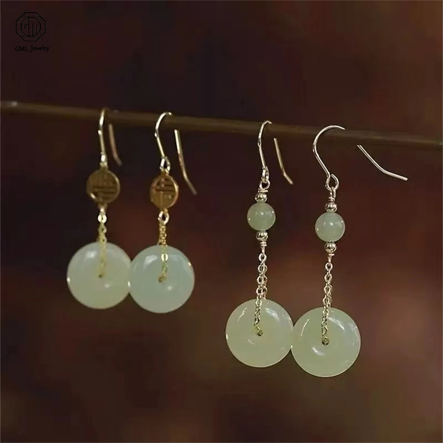 Hetian Jade Earrings Women Nephrite Stud Ethnic Vintage Unique Design Best Friend Chinese Style Boutique Gift Party Jewelry
