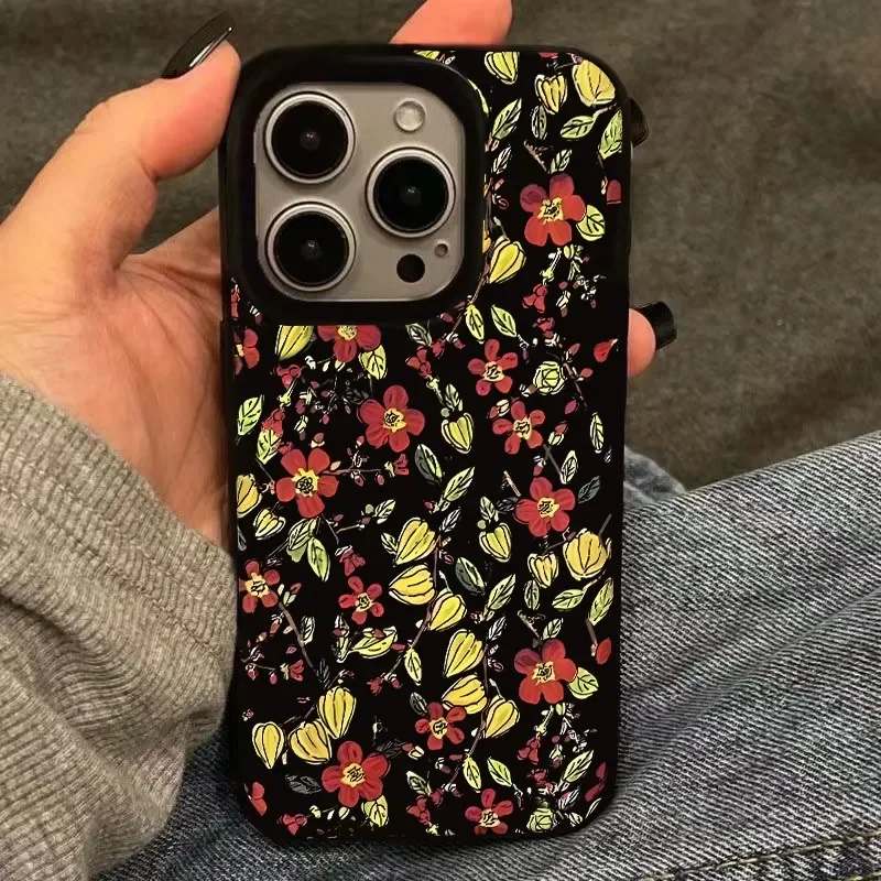 Ins Yellow Small Floral Fragments Phone Case For iPhone 16 Pro Max 15 14 13 12 11 XR XS Max 7 8 Plus Simplicity Y2K Phone Cases