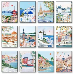 Travel Cities Poster Print - Amsterdam, Seville, London, Paris Canvas Wall Art - Nordic Style Housewarming Gift Home Decor