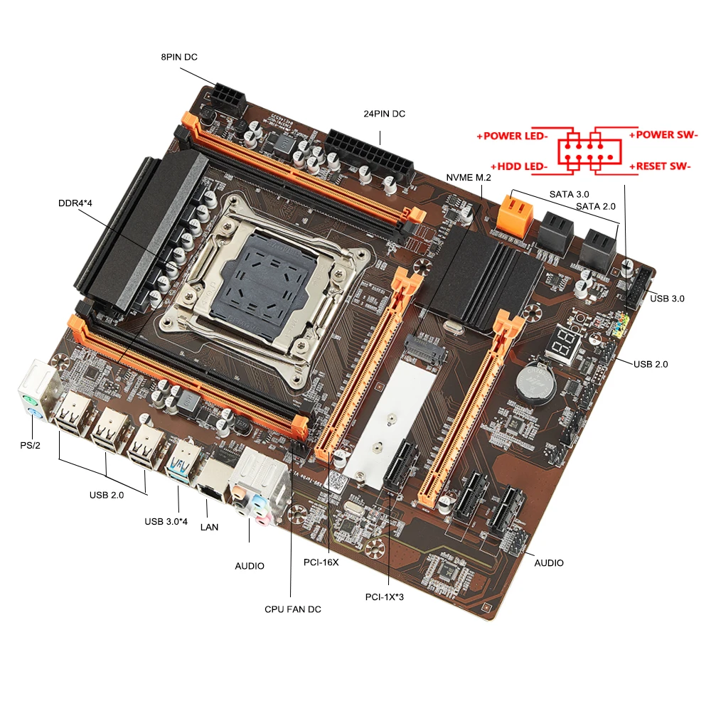 QIYIDA X99 motherboard LGA2011-3 with M.2 NVME slot DDR4 USB3.0 SATA3.0