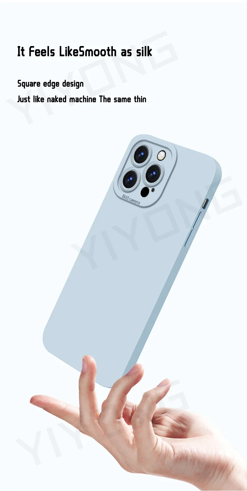 Handyhüllen für iPhone Air 17 16 18 Pro Max 17e 16e 15 14 Plus 13 Mini, YIYONG Quadratische Seidige Flüssigsilikon-Softcover – Detail 7