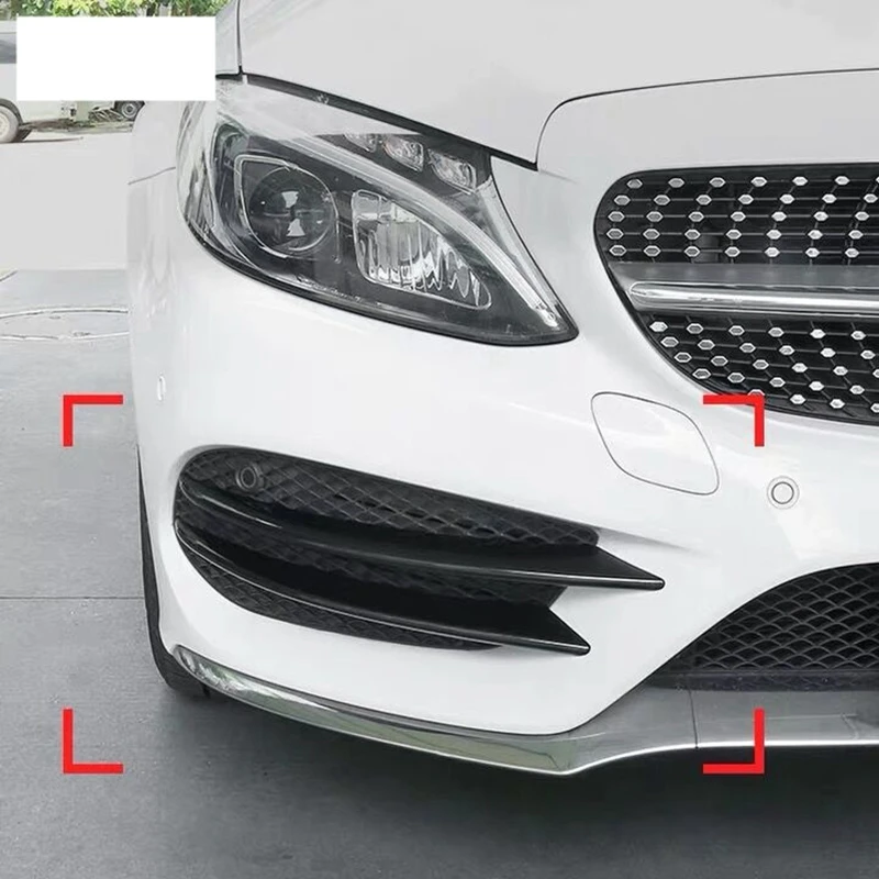 Black Front Bumper Lip Splitter Spoiler Fog Lights Trim Sticker for Mercedes Benz C Class W205 C180 C200L/C180L
