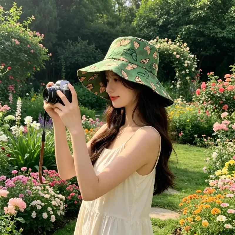 Packable Soft Hat With Butterfly Print for Commute and Travel Y166
