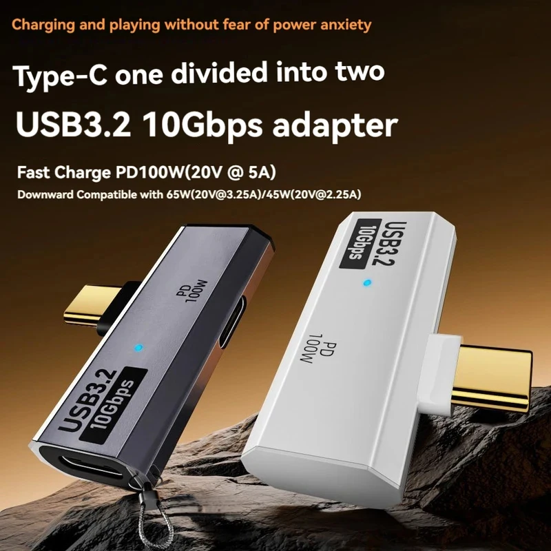 2-in-1 USB C Splitter Type-C 10Gbps Audio Adapter with 100W PD Charging for ROG Ally, Steam Deck, Laptop & Phone
