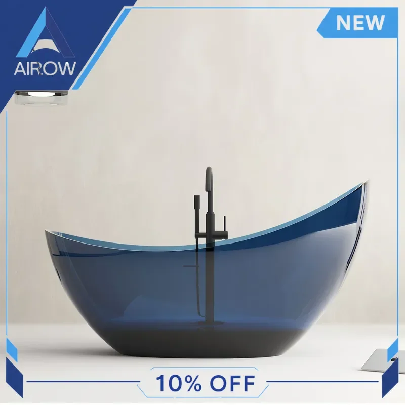for Eclipse Transparent Resin Freestanding Bathtub Luxury Art Deco Soaking Tub Modern Bathroom Home Spa Deep Soaker