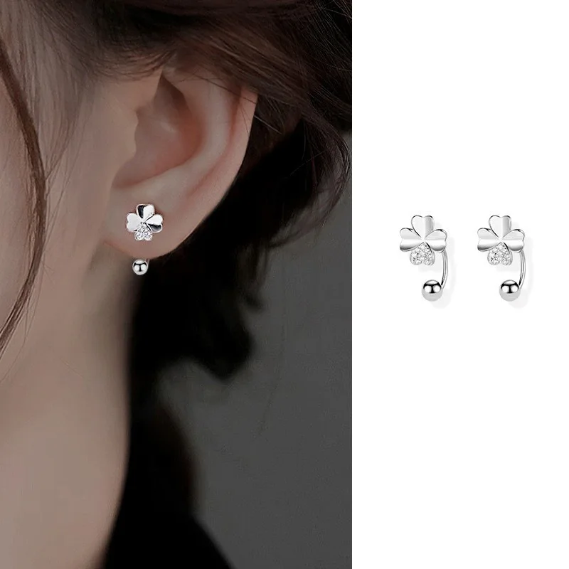 Fashion S925 Silver Clover Flower Earrings For Women