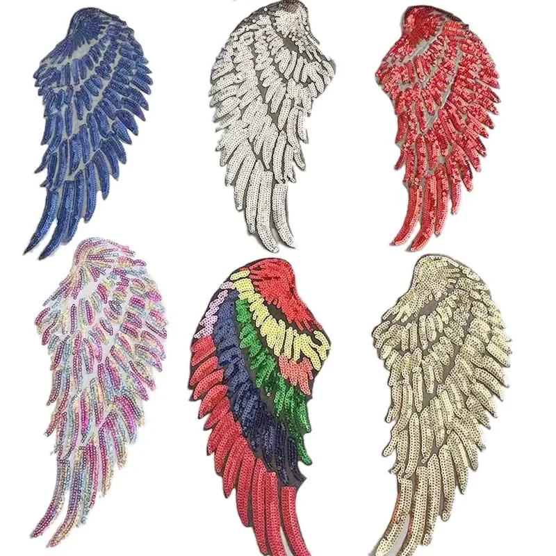 1Pair=2PC/ Feather Wing Sequin Applique Iron On Patches,Thermoadhesive Stickers Angel Wings Designs Decoration For Clothing kids