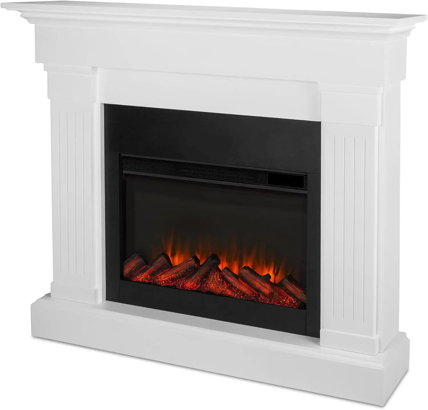 Room or Bedroom, Replaceable Fireplace Insert Heater, Realistic Log and Flame Effect, Remote Control, Timer, White