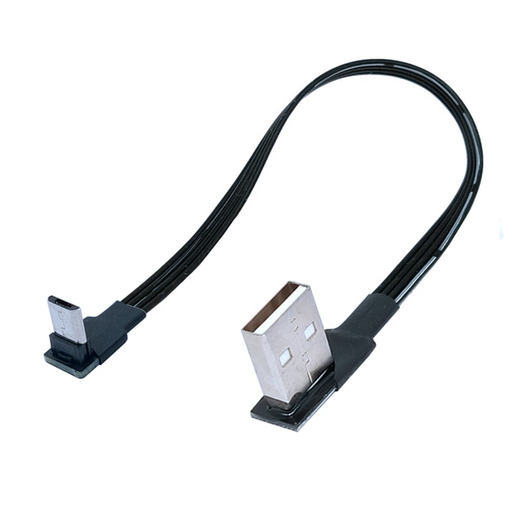 Super flat flexible straight up and down left, right angled 90° Micro USB plug to USB plug data charging cable