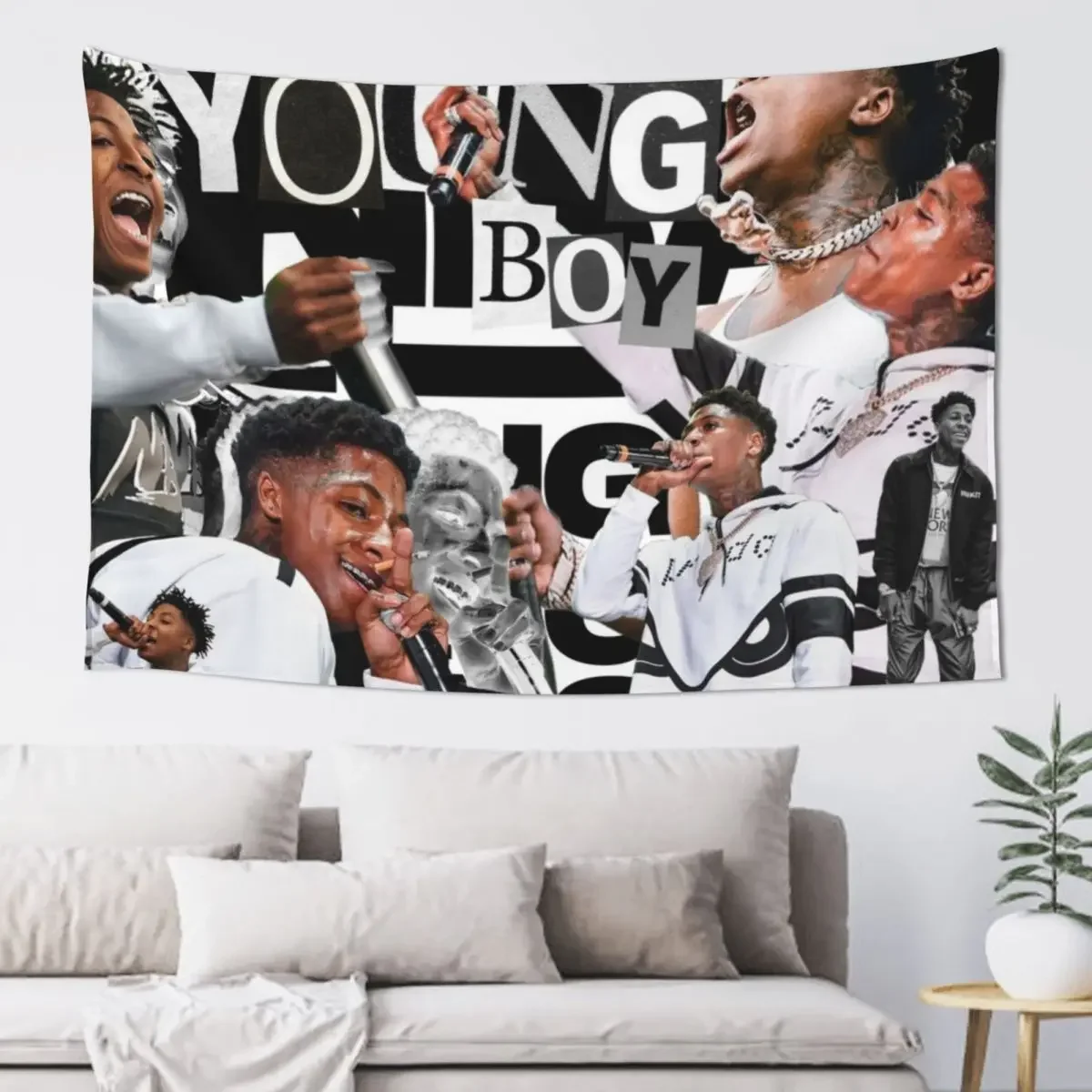 Youngboy B&W Billionaire Collage Tapestry Decoration Room Luxury Living Room Decoration Tapestry