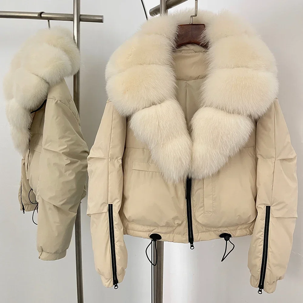 2025 weiße Ente Unten Jacke Frauen 2025, Winter Natürliche Fuchs Pelzmantel Weibliche Dicke Warme Kurze Unten Oberbekleidung Pelz Kleidung dame