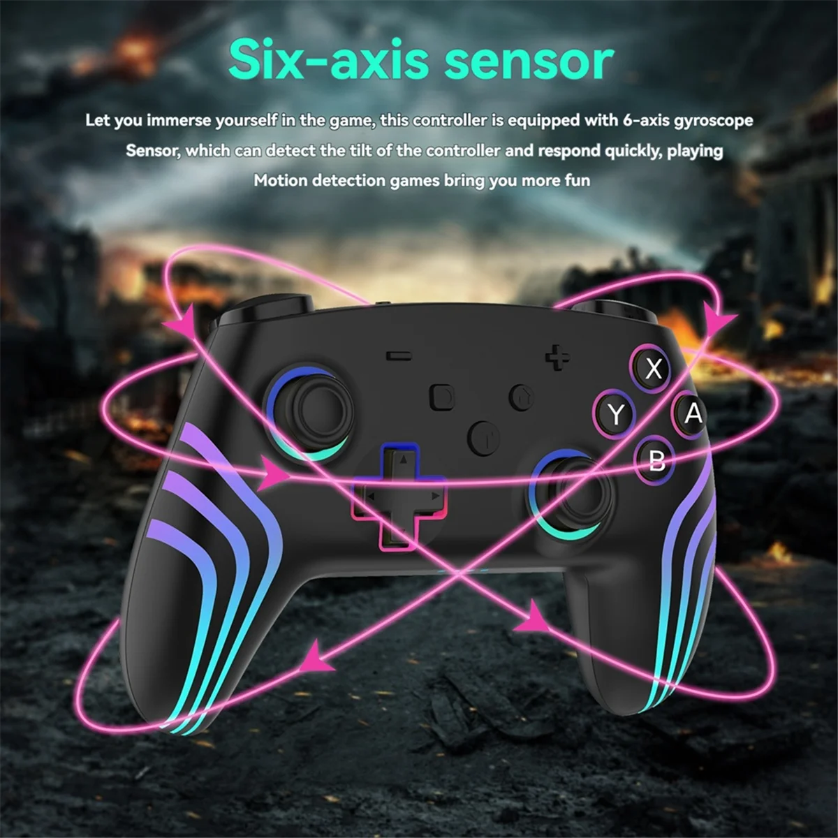 وحدة تحكم ألعاب لاسلكية POP-l لجهاز نينتندو سويتش لايت مع مستشعر جيروسكوبي بستة محاور، معايرة عصا التحكم ثلاثية الأبعاد وإضاءة ملونة RGB