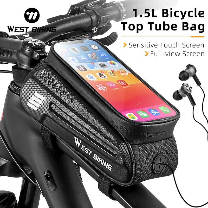 

WEST BIKING Bicycle Bag Sensitive Touch Screen Phone Bag 7.0 Inch Waterproof Cycling Front Frame Bag MTB Road Bike Accessories