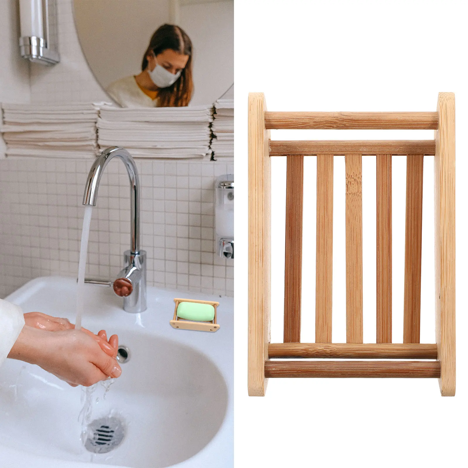 

Bamboo and Wood Soap Holder Holders Bath Rack with Drainage Bathroom Sink Shelf Dishes