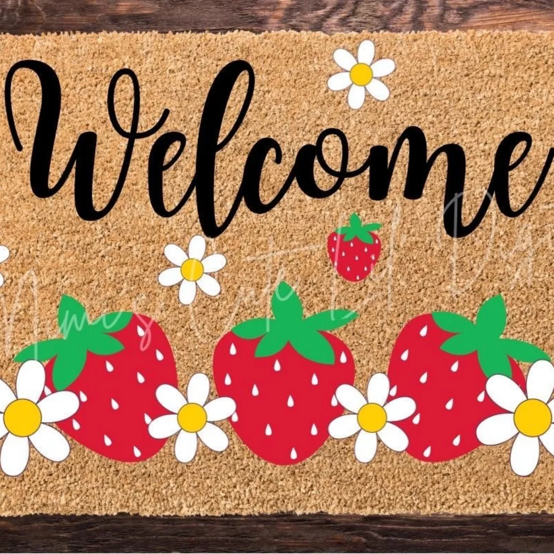 Strawberry Daisy Welcome Coir Door Mat Fruit Floral Pattern Indoor Outdoor Front Entrance Welcome Doormat Home Rug