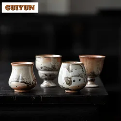Retro Kiln Change Ceramic Teacup Japanese Wood-fired Porcelain Master Cup Ink Art Coffeeware Chazhan Kung Fu Tea Set Drinkware