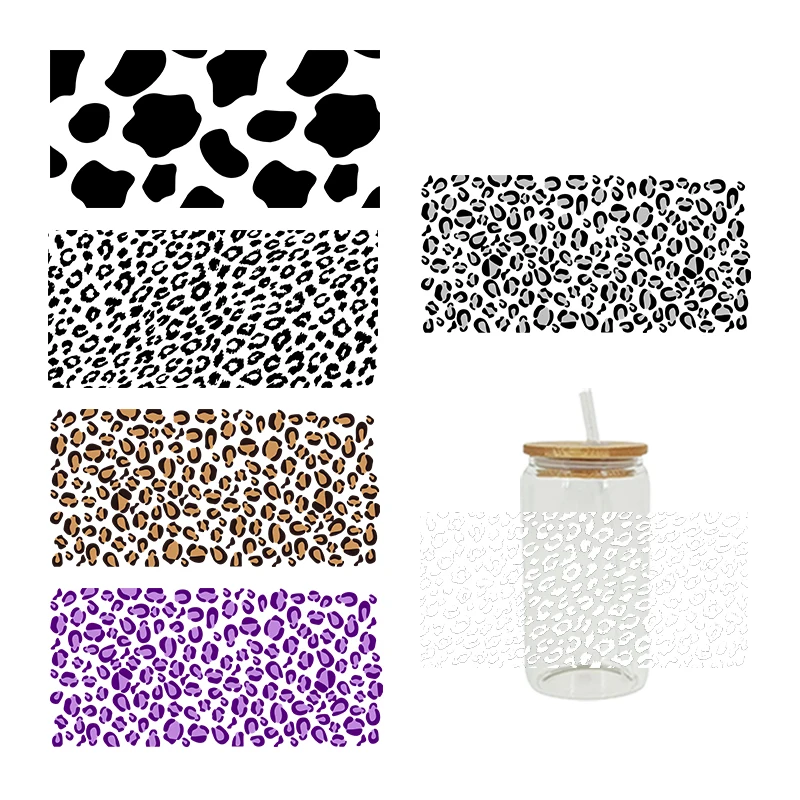 UV DTF Transfers Stickers, 16oz, Cup Wrap, Leopard Printed, DIY Glass, Ceramic, Metal, Leather, Etc D1801