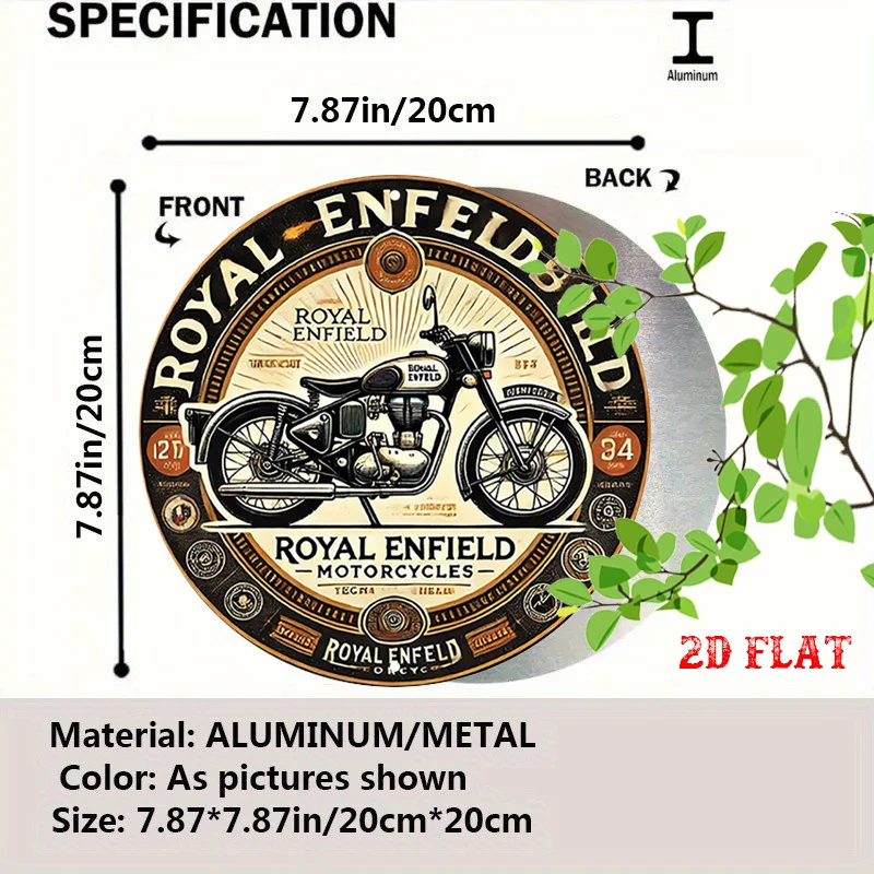 2D flach 1 Stück Royal Enfield Vintage Fahrrad kreisförmiges Holzlogo – Motorradkunst Holzwanddekoration, Zuhause, Garagendekoration – Detail 1