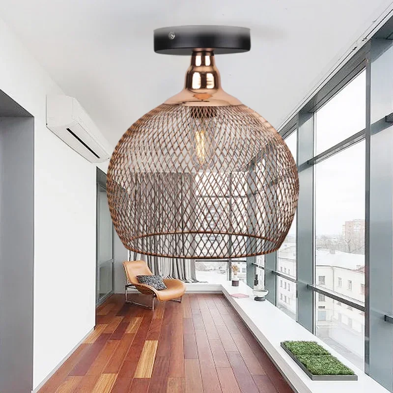Chandelier Vintage Rose Gold  Cage  Nordic Restaurant Bar Lighting Creative Living Room Bedroom Hanging Ceiling Light E27 Aisle