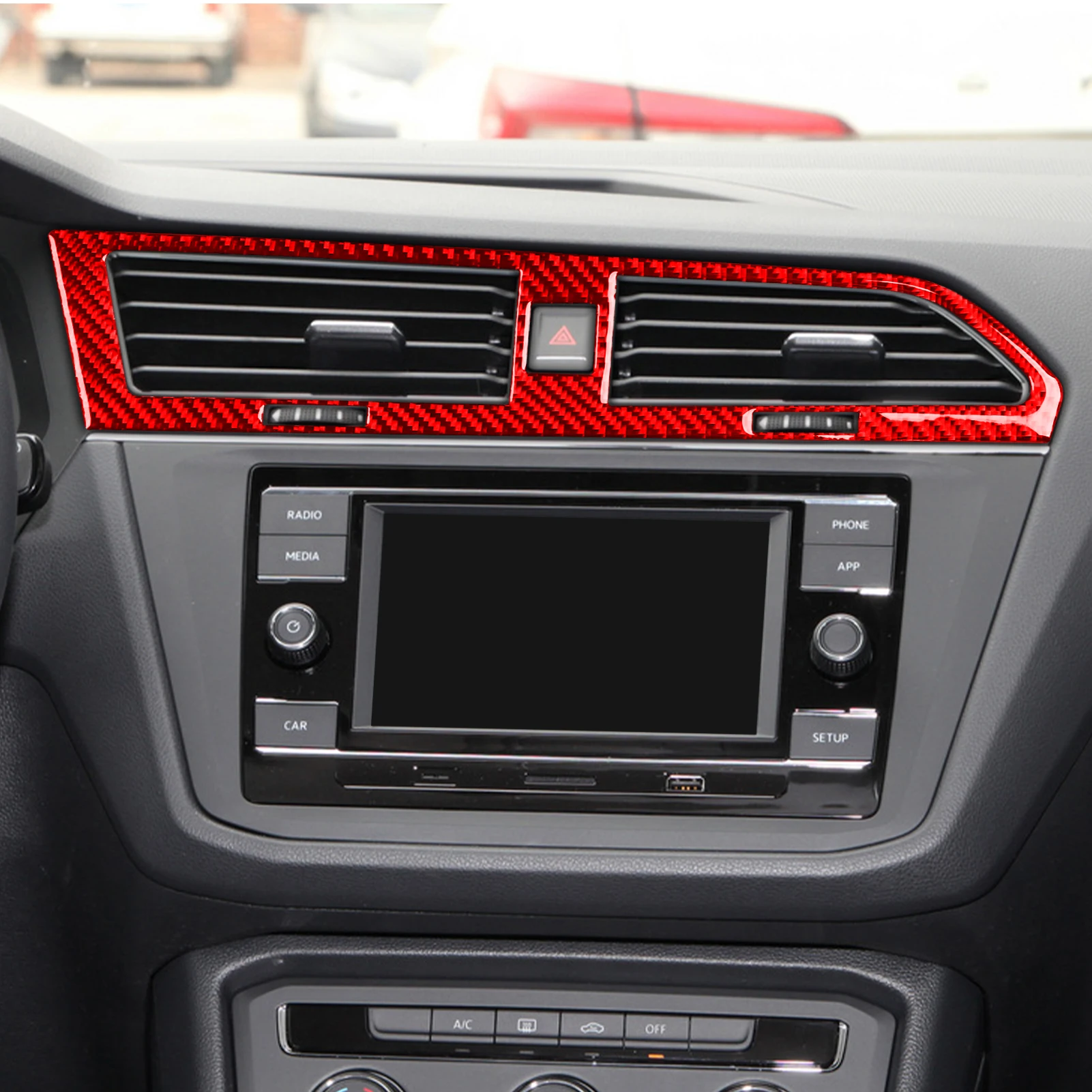 For Volkswagen Tiguan 2019-2021 Red Carbon Fiber Lights radio shift water cup panel Car inside Accessories Decorative Sticker