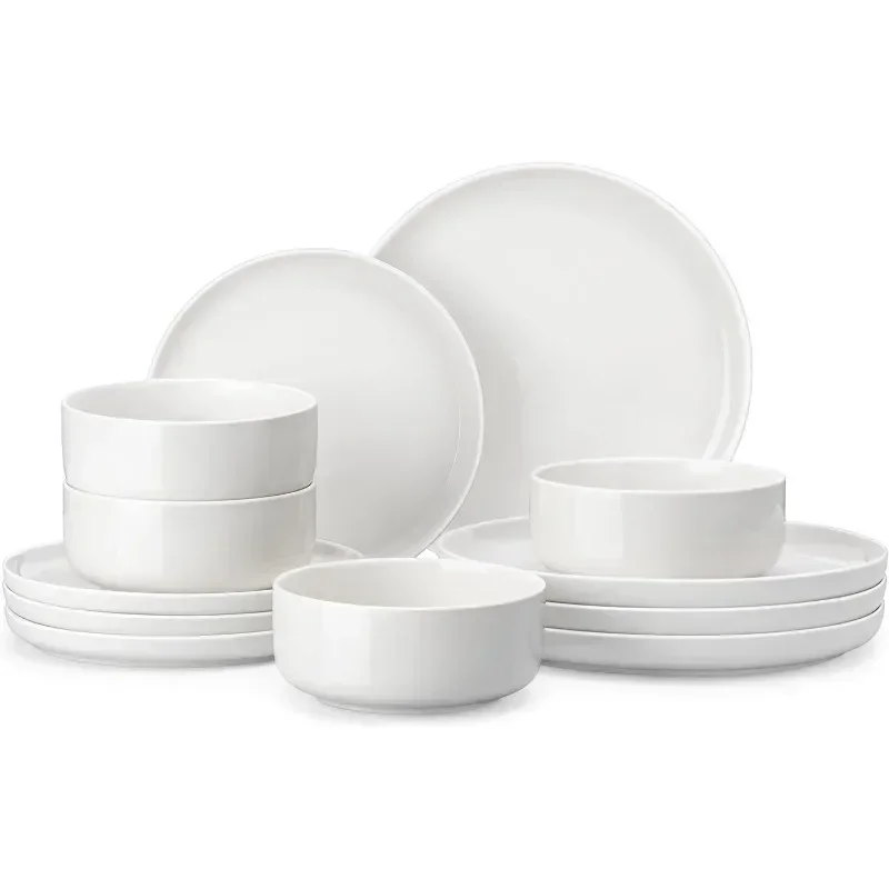 Plates and Bowls Sets, 12 Pieces Porcelain Dinnerware Sets Dishware Sets Chip Resistant Ceramic Dish Set for 4,