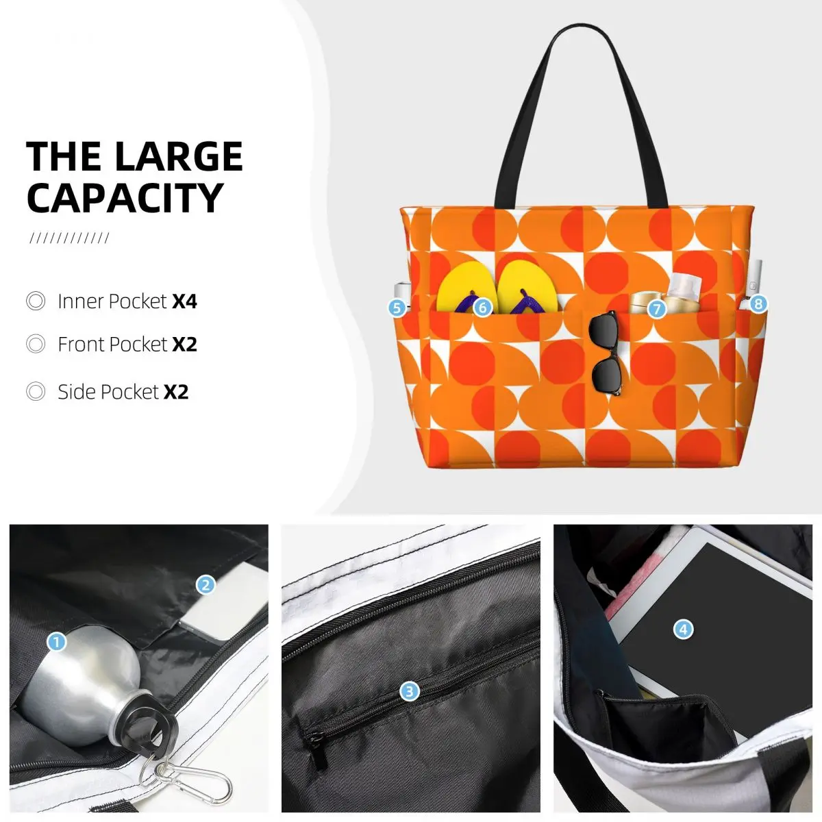 Borsa tote da spiaggia arancione Bauhau Sport Palestra Yoga Borsone Borsa tote grande Borsa da viaggio da donna Borsa da fitness