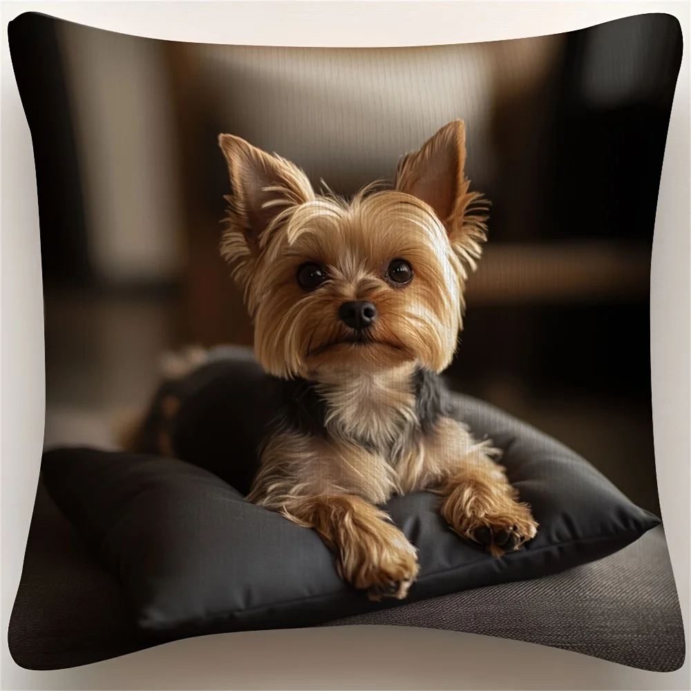 Pillow Covers 45x45 cm Square Yorkshire Terrier Dog Pet Theme Print Polyester Luxury Soft Machine Washable Zipper Cushion Case Cover For Living Room Bedroom Sofa Bed Couch Chair Car Office Cafe Patio Deck Bench Kids Room Playroom Home Decor Gift Bag