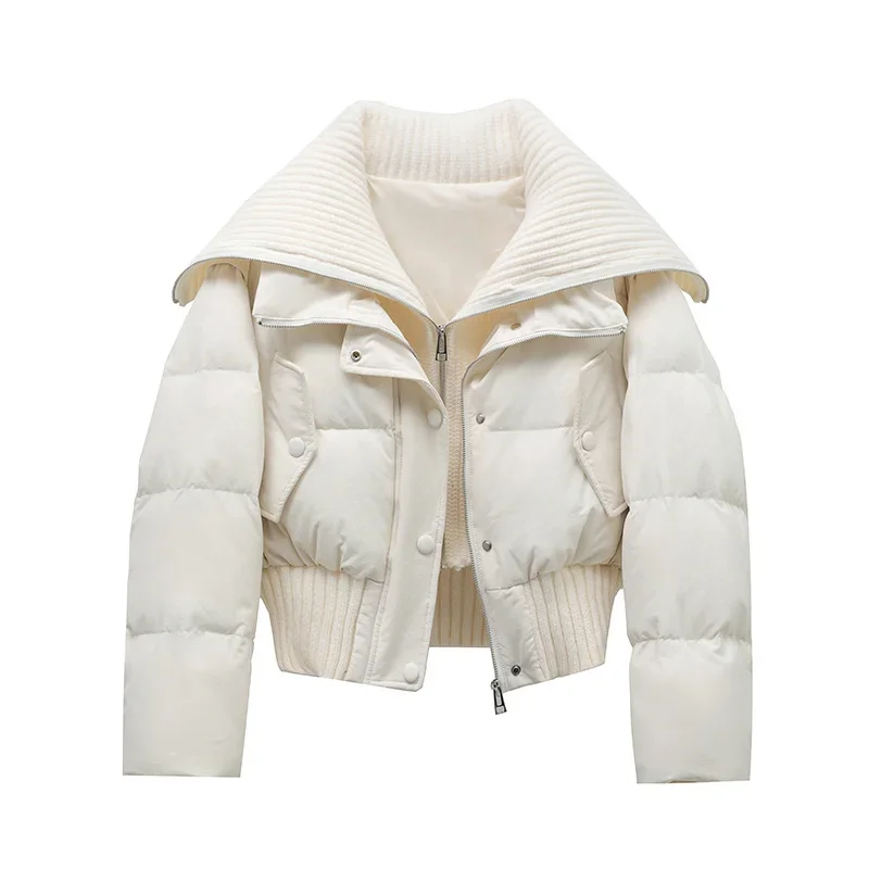 

Autumn Winter Women Fake Two Pieces Padded Jacket Turn-down Collar Crop Down Coat Female Thick Parkas Outwears