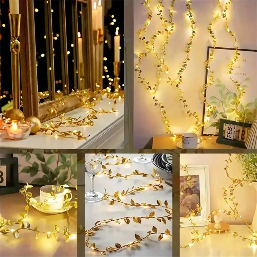 멋진 1PC 골든 리프 요정 조명 우아한 따뜻한 흰색 LED 실내 문자열 조명 홈 테이블 웨딩 생일 장식, 장식 L