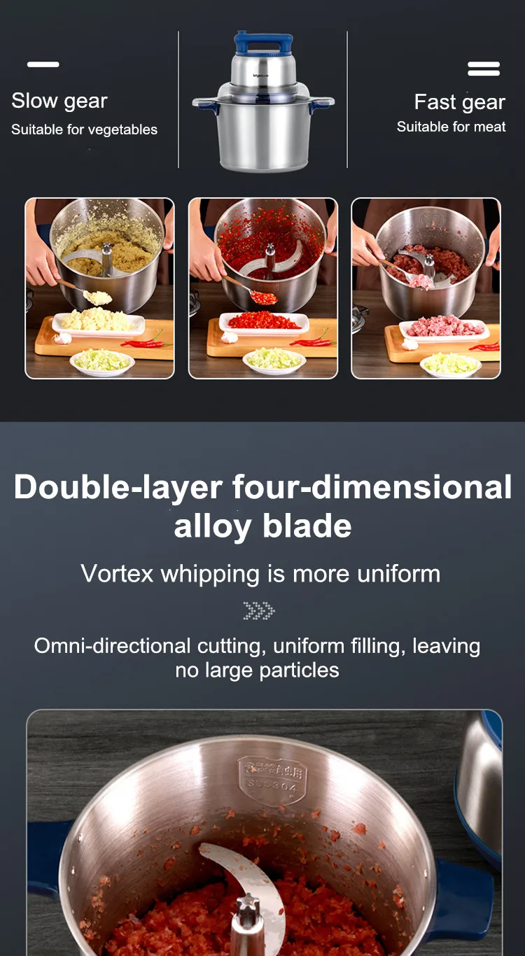 220V 8L Elektrische Fleischmühle für Gewerbe und Haushalt, Edelstahl-Fleischzerkleinerer, Küchenmaschine zur Fleischverarbeitung – Detail 9