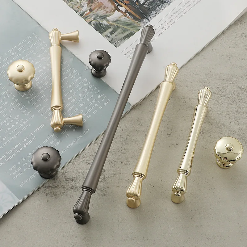 Gold Cabinet Knobs European Style Wardrobe Nightstand Metal Knobs Modern Simple American French Drawer Pulls