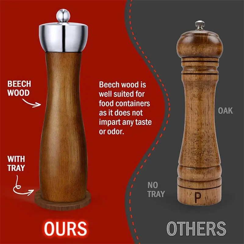 Metal Head Manual Salt and Pepper Grinder Wooden Salt Spice Pepper Mill Adjustable Coarseness Salt Spice Shaker Grinder Tools