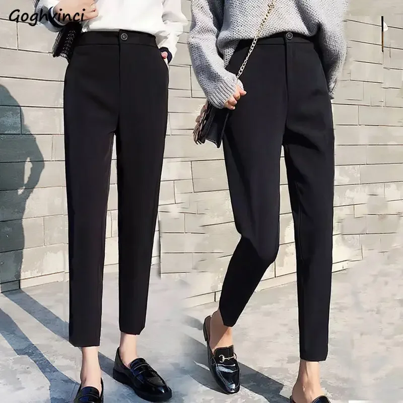 

Casual Pants Women Chiffon Harem Slender Black Office Lady All-match Ankle-length Chic Korean Style Stylish Spring Student