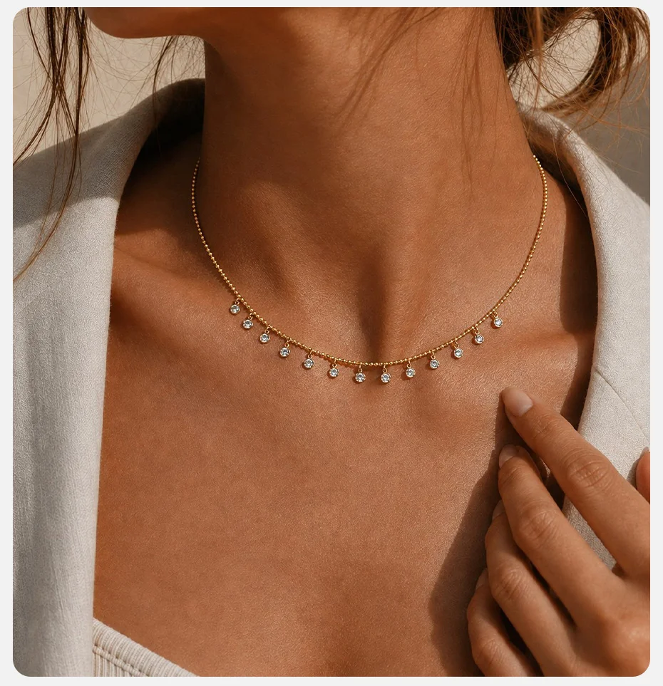 Vnox Elegante Funkelnde Zirkon-Halskette für Damen, 18K Vergoldeter Edelstahl, Quasten-Halskette, Exquisiter Partyschmuck – Detail 3
