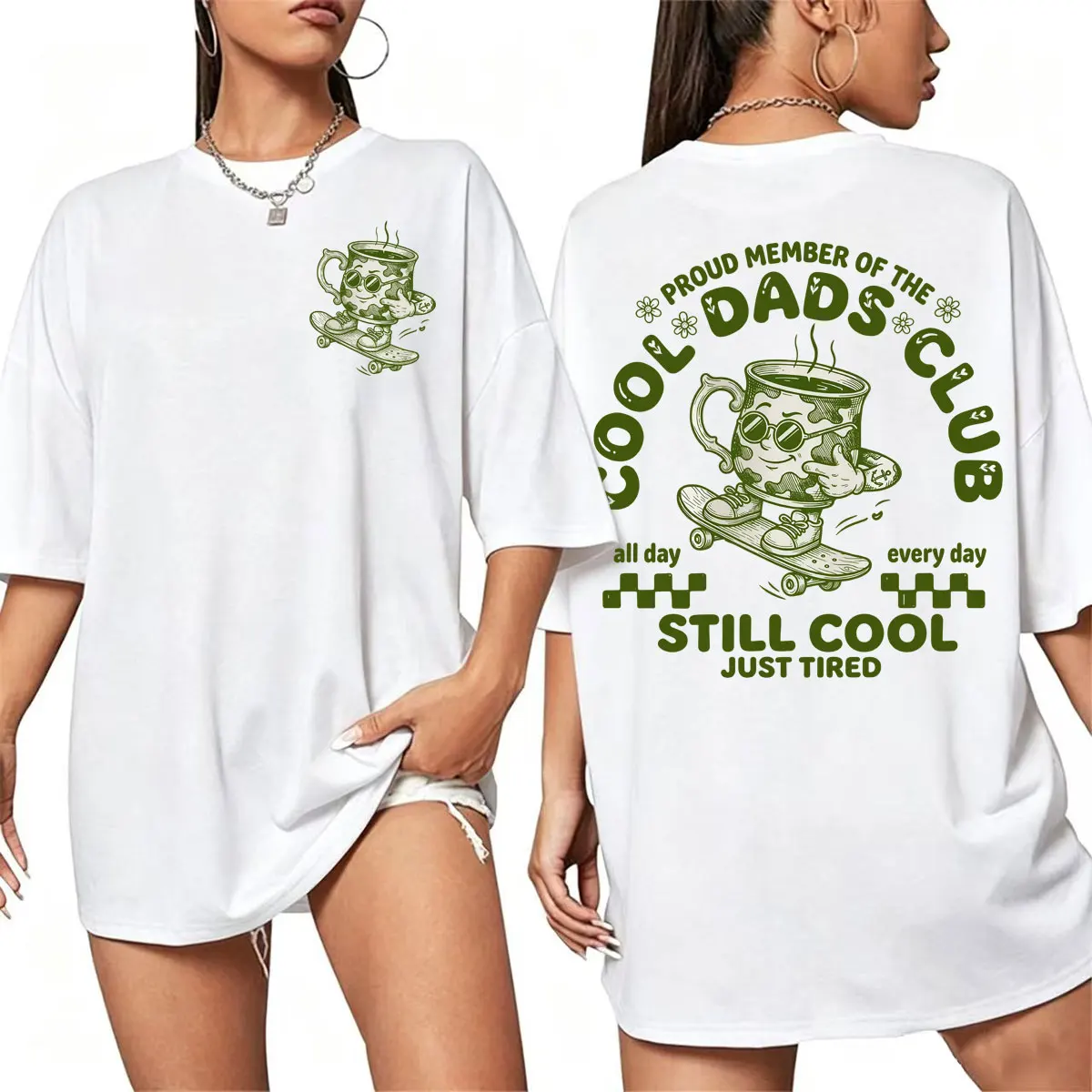Caffeine Fathers Day T Shirt Cool Dads Club Coffee Powered By Dad Jokes T-shirts Men Women Fashion Aesthetic 100% Cotton T-shirt