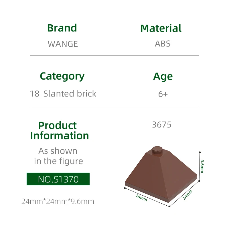 Wange 66Pcs/lot 3675Plates Slope Brick 3x3 Dots Block Moc Accessories Compatible with Brick DIY Children\'s Toy Assembly Parts