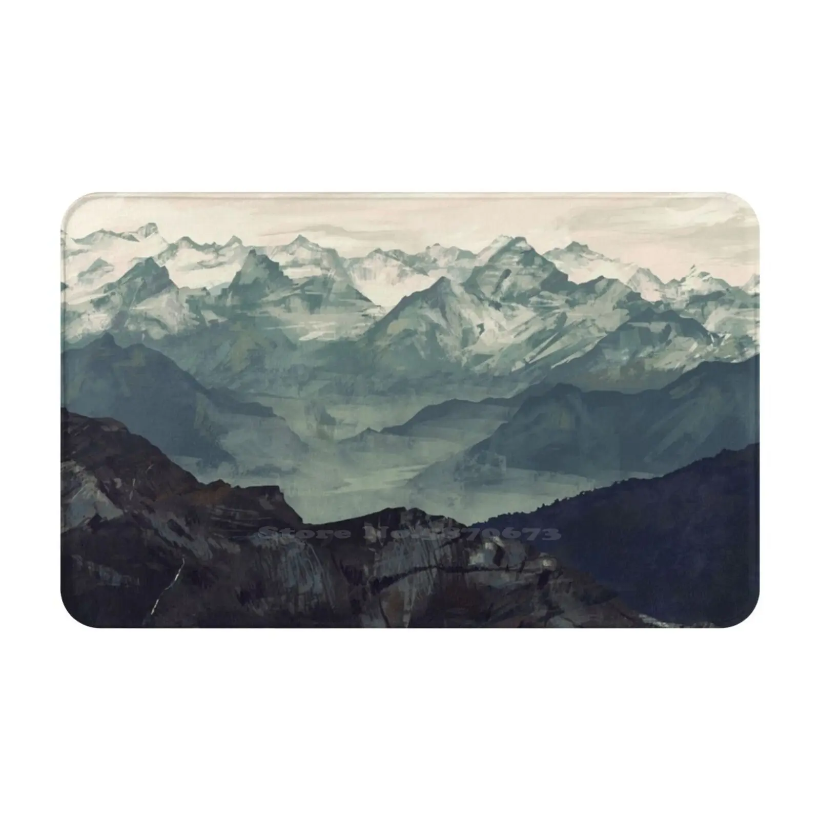 Mountain Fog Soft Cushion Car Home Carpet Door Mat Fog Nature Blue Black Green Winter Snow Landscape Rocks Micaela Dawn