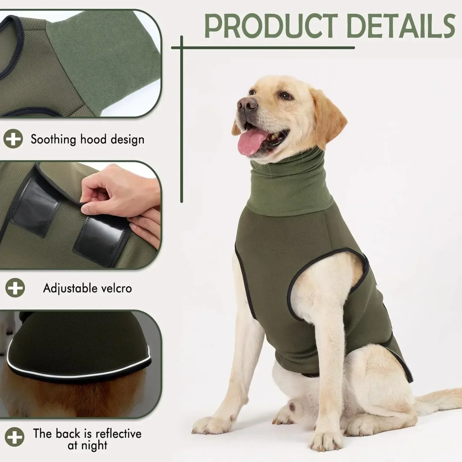 Dog Anxiety Vest, Thunder Jacket for Large Dogs, Calming Jacket with Hoodie, Fireworks, Quarantine, Anti Anxiety Dog Hoodie KLYM