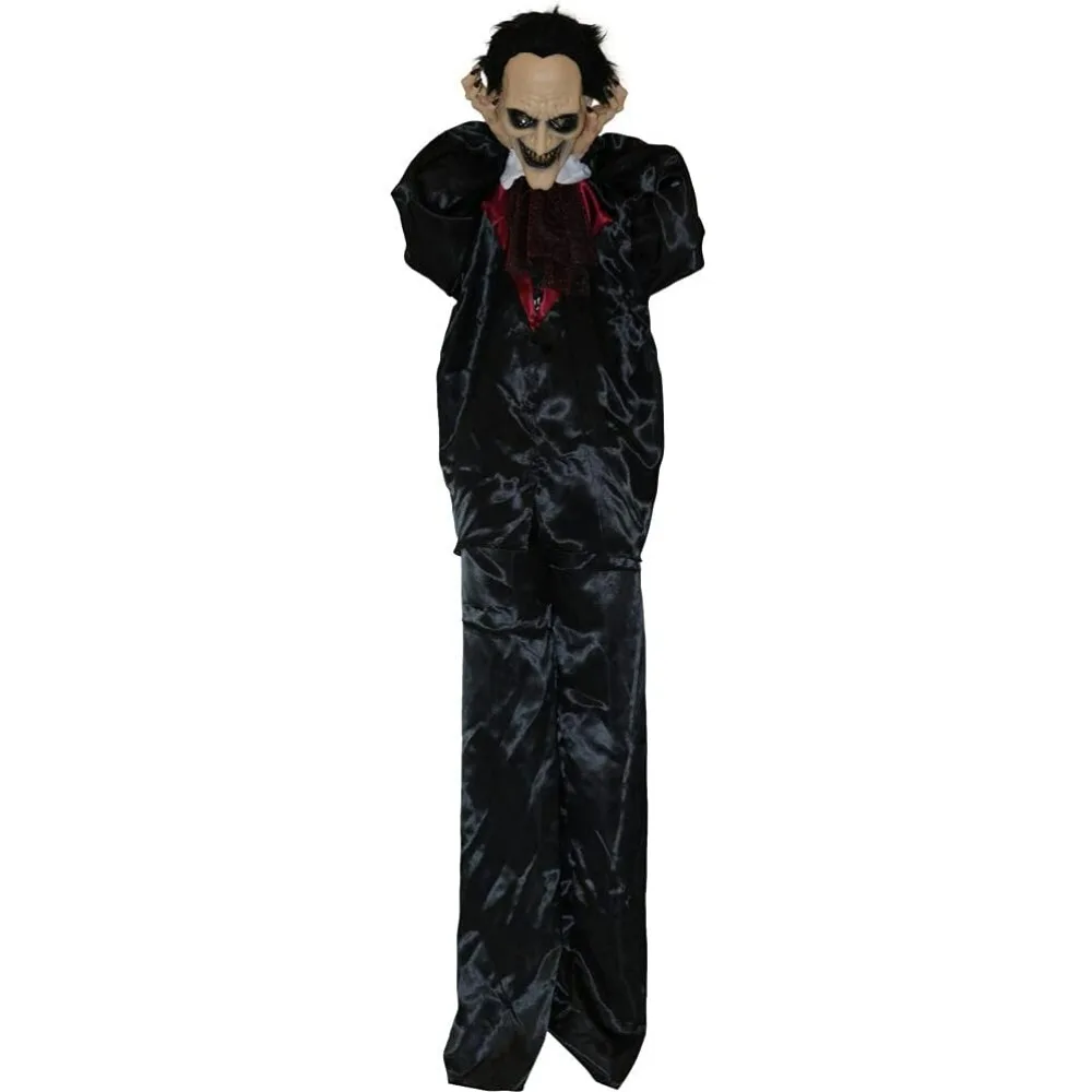 

5.6 Ft Standing Vampire ,Scary Halloween Prop with 4 Voice Greetings, and Bendable Arms, Battery Operated Halloween Decorations