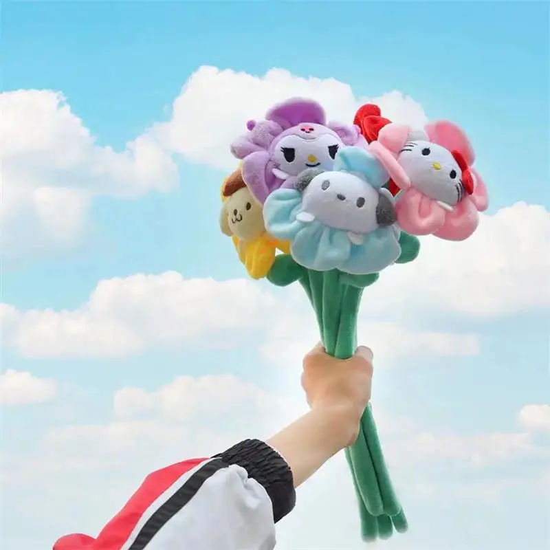 

Cute Hello Kittys Cinnamoroll Friends Plush Flower Cute Kuromi Melody Pochacco Soft Stuffed Pompom Purin Perfect for Girls