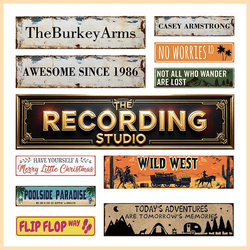 Vintage Tin Recording Studio Sign Retro Metal Sign for Indoor Decoration Home Accessories Funny Poster Wall Art Plaque 4x16 Inch