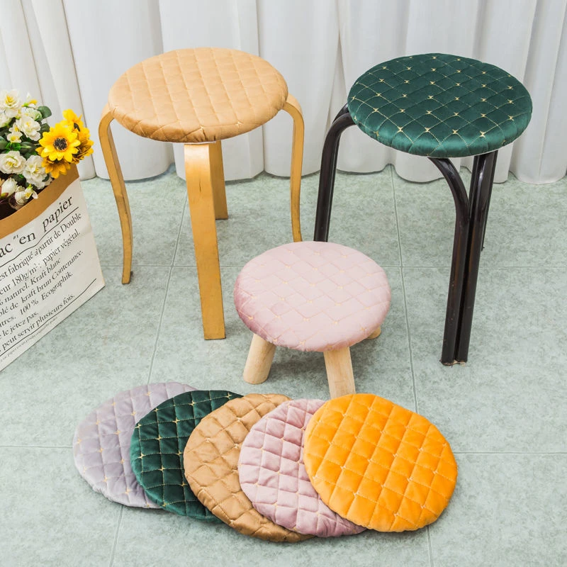 Minimalist Style Solid Color Plush Round Shape Stool Cover Thickened Non-slip Chair Protective Cover Home Universal Seat Cushion