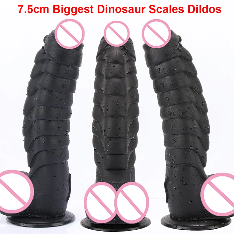 6.6cm Diam Realistic Animal Dildo Dinosaur Scales Penis Huge Horse Cock Strapon Suction Cup Anal Sex Toys Vaginal Penetration