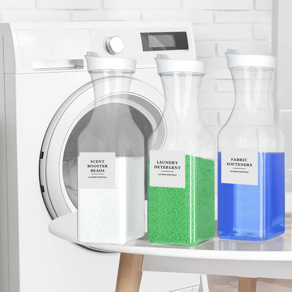 3PCS Empty Bottles, Refillable Laundry Detergent Softener Dispenser Bottle with Labels, Laundry Room Storage Bottle