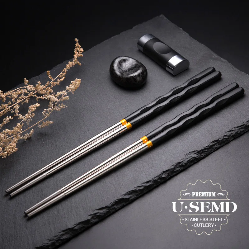 1 Pair Stainless Steel Chinese Chopsticks Japanese Wand Metal Food Sticks Korean Sushi Noodles Chopsticks Reusable Food Stick