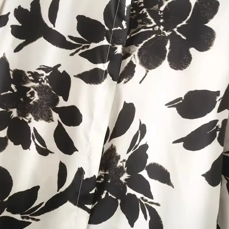 

ZAB Autumn New Women's Long Sve Silk Satin Feel Floral Print irt Street Sle Polyester Fiber Quali Faionable Design