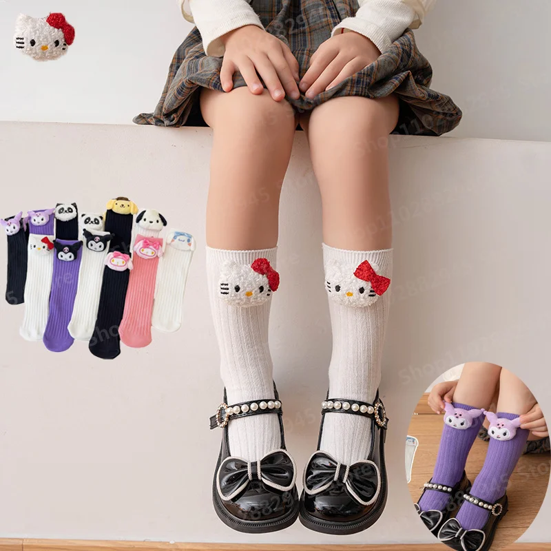 

New Hello Kitty Cotton Mid-leg Socks with Children Cosplay Princess Socks Decorated with Kuromi Cinnamoroll Birthday Present