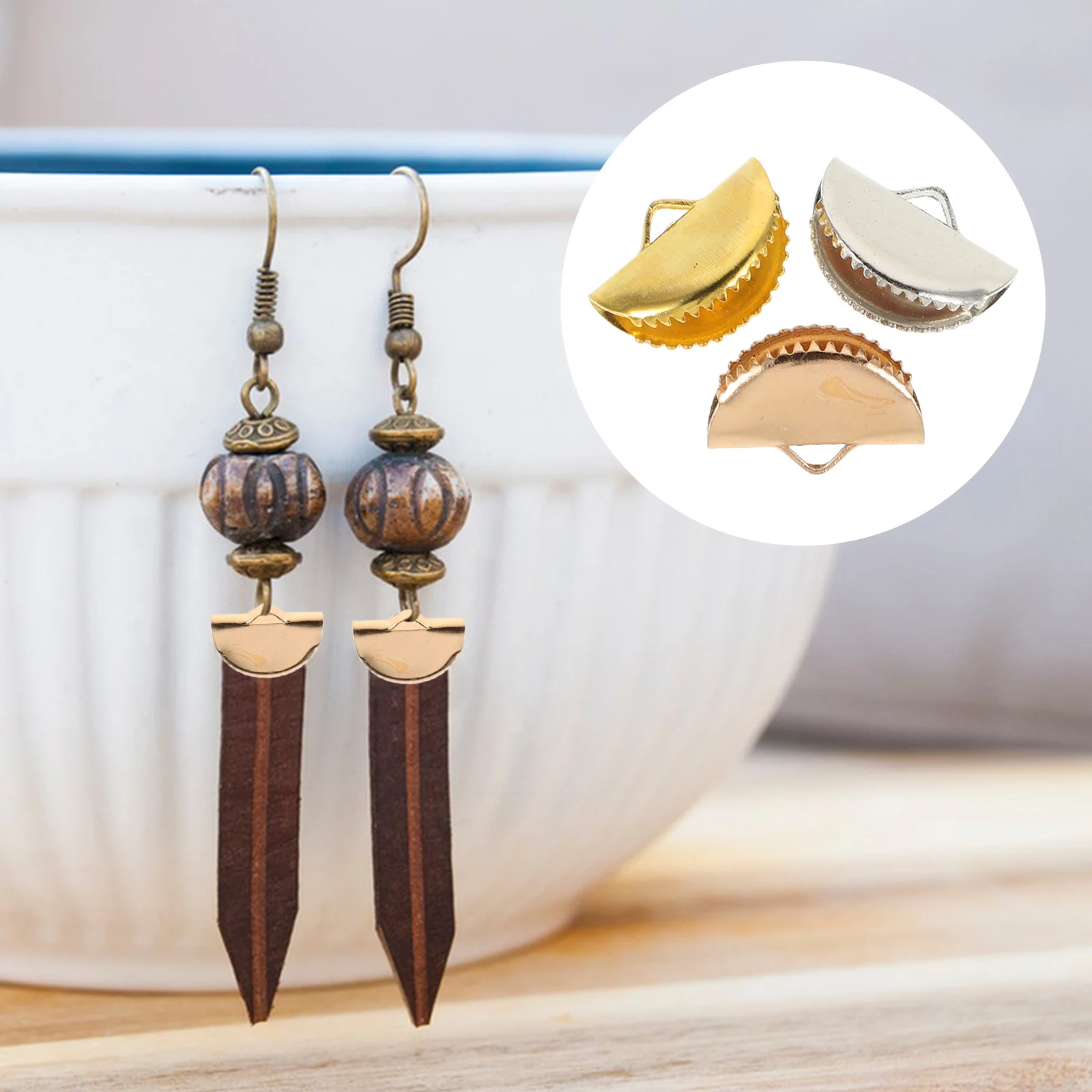 

150pcs Jewelry Making Accessories Clamps Cord Ends Crimp Covers Ribbon Clamp Tassel Clips Metal Fasteners Half Round Buckles For