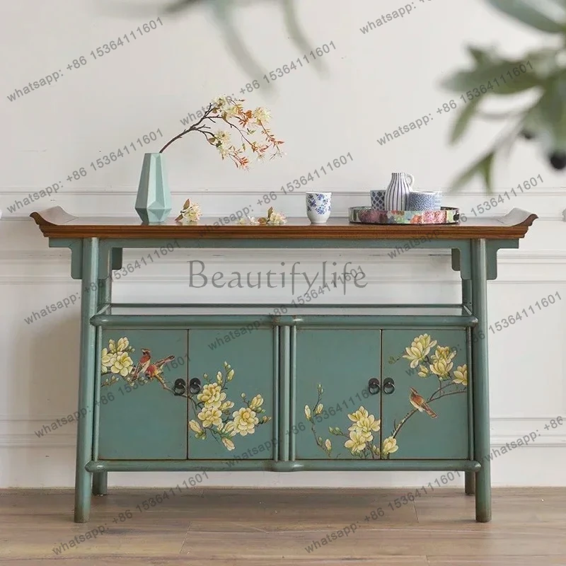 

D06Nuovi fiori letterari cinesi dipinti a mano, soggiorno, armadietto decorativo per armadietto laterale da pranzo, armadietto